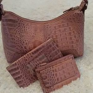 Croc Embossed Leather Handbag Set
